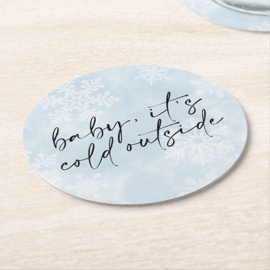 ベビーシンプル冬のベビーシャワー外は寒い ラウンドペーパーコースター (アングル)