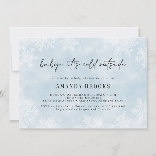 ベビーシンプル冬のベビーシャワー外は寒い 招待状 (正面)