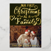 ベビーシンプル初めてのクリスマスフォトコラージンググリーン 箔シーズンカード (正面)