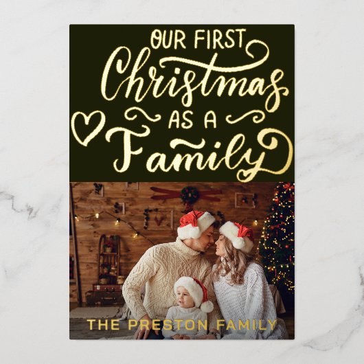 ベビーシンプル初めてのクリスマスフォトコラージンググリーン 箔シーズンカード (正面)