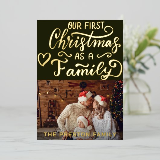 ベビーシンプル初めてのクリスマスフォトコラージンググリーン 箔シーズンカード (立ち正面)