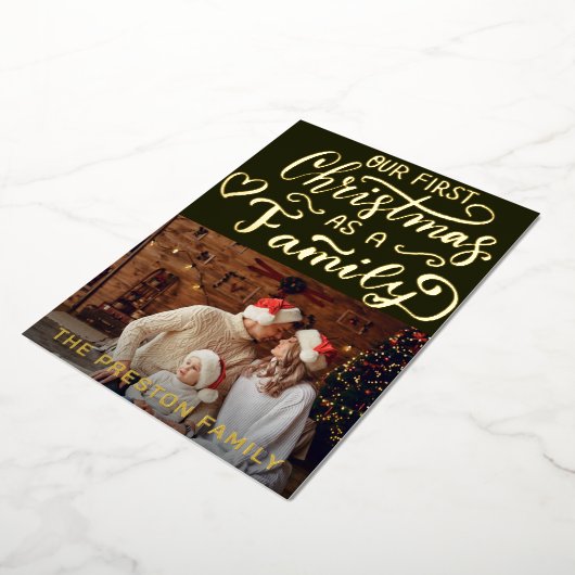 ベビーシンプル初めてのクリスマスフォトコラージンググリーン 箔シーズンカード (回転した状態)