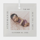 ベビーシンプル名&誕生統計フォトキープサケ ガラスオーナメント (正面)