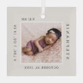 ベビーシンプル名&誕生統計フォトキープサケ ガラスオーナメント (裏面)