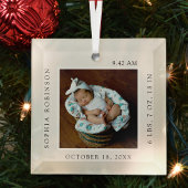 ベビーシンプル名&誕生統計フォトキープサケ ガラスオーナメント