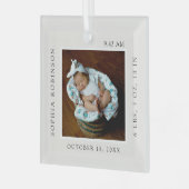 ベビーシンプル名&誕生統計フォトキープサケ ガラスオーナメント (正面左)