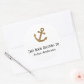 ベビーシンプル子金ゴールドグリッターいかり蔵書票 ラウンドシール (封筒)