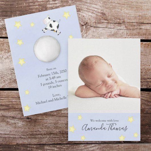 ベビーシンプル水彩牛が月Aの上に飛び乗った 案内状