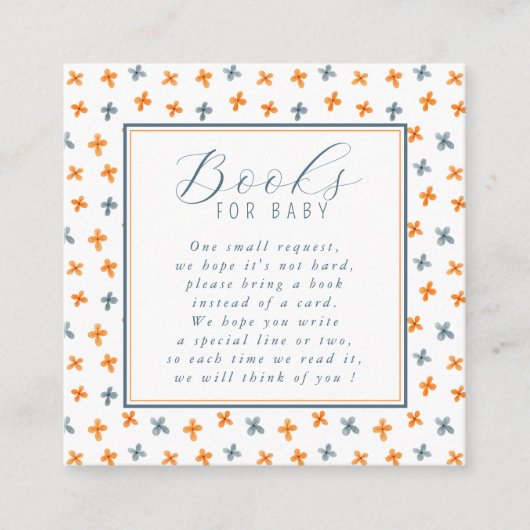 ベビーシンプル用花柄ブルーオレンジブック エンクロージャーカード (正面)