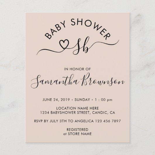 ベビーシンプル赤面ピンクモノグラムレターハート チラシ (正面)