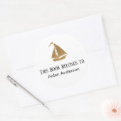 ベビーシンプル金ゴールドグリッター帆船蔵書票 ラウンドシール (封筒)