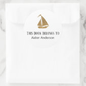 ベビーシンプル金ゴールドグリッター帆船蔵書票 ラウンドシール (バッグ)