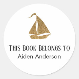ベビーシンプル金ゴールドグリッター帆船蔵書票 ラウンドシール