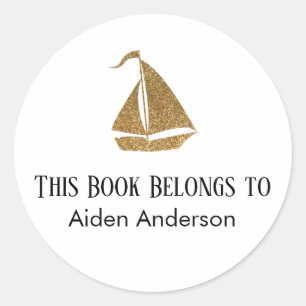 ベビーシンプル金ゴールドグリッター帆船蔵書票 ラウンドシール
