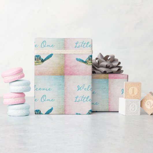 ベビーシータートルウェルカムリトルワン ラッピングペーパー (ベビーシャワー)