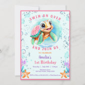 ベビーシータートルガールカスタムエージファースト誕生日 招待状 (正面)