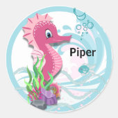 ベビーシーホース |ピンクパーソナライズされたラウンドシール ラウンドシール (正面)