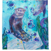 ベビーシー遊オッターズインウォーター |かわいいアートワーク シャワーカーテン (正面)