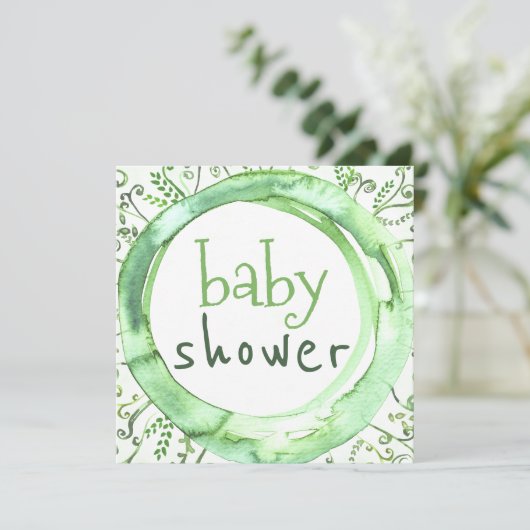 ベビーシ男女兼用ャワー緑水彩 招待状 (スタンド正面)