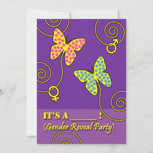 ベビージェンダーリビールパーティの招待状、蝶 招待状 (正面)