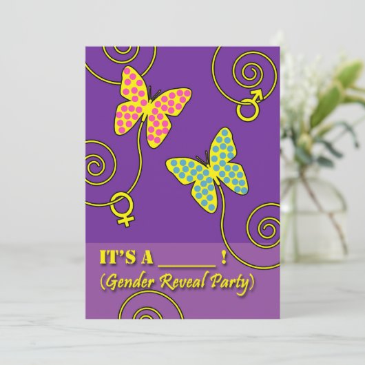 ベビージェンダーリビールパーティの招待状、蝶 招待状 (スタンド正面)