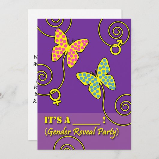 ベビージェンダーリビールパーティの招待状、蝶 招待状 (正面/裏面)