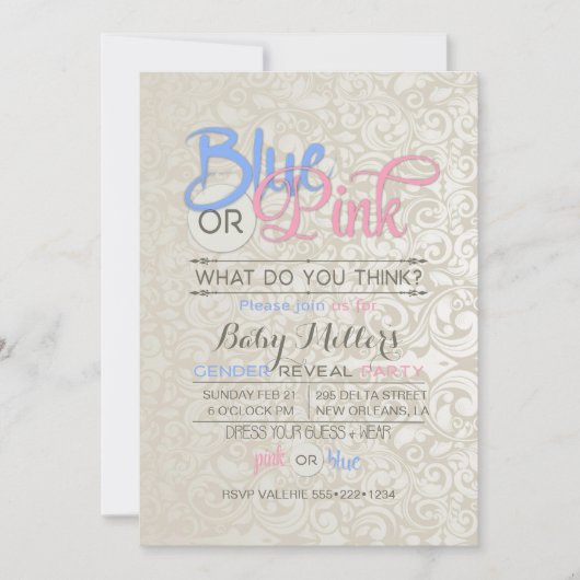 ベビージェンダーリビールパーティーサテンダマスク 招待状 (正面)