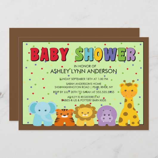 ベビージャングルアニマルズベビーシャワー招待状 招待状 (正面/裏面)