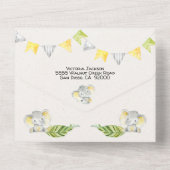 ベビージャングルエレファントベビーシャワー オールインワン招待状 (裏面)