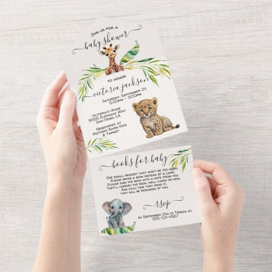 ベビージャングルサファリベイビーシャワー オールインワン招待状 (貼ってはがせる)