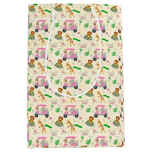 ベビージャングル動物ゴルフ赤ちゃんシャワー ミディアムペーパーバッグ (正面)