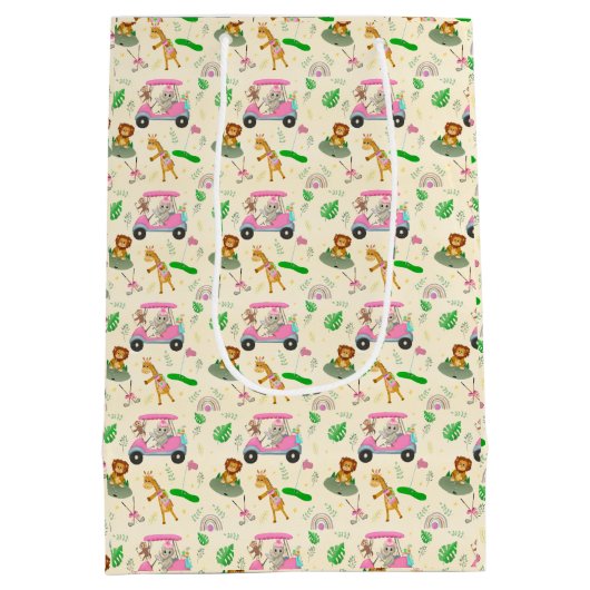 ベビージャングル動物ゴルフ赤ちゃんシャワー ミディアムペーパーバッグ (裏面)