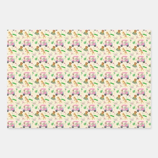 ベビージャングル動物ゴルフ赤ちゃんシャワー ラッピングペーパーシート (正面3)