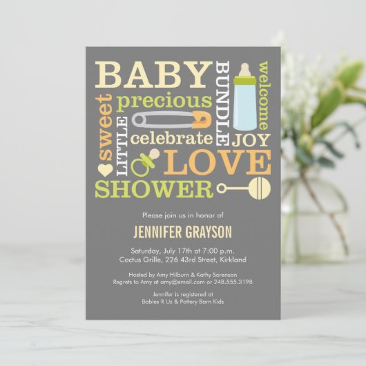 ベビージャンプベビーシャワー招待状の黄色 招待状 (スタンド正面)