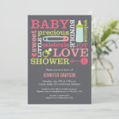 ベビージャンプベビーシャワー招待inピンク 招待状 (スタンド正面)