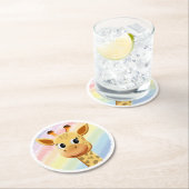 ベビージラフェパステルレインボーウォーターカラーベビーシャワー ラウンドペーパーコースター (インサイチュ)