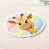 ベビージラフェパステルレインボーウォーターカラーベビーシャワー ラウンドペーパーコースター (アングル)
