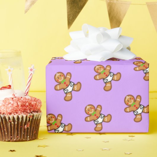ベビージンガーブレッド甘いクリスマスオンラベンダー ラッピングペーパー (誕生日パーティー)