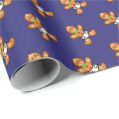 ベビージンジャーパン甘いクリスマスオンネイビーブルー ラッピングペーパー (ロールコーナー)