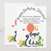 ベビースカンクバタフライ&フラワーズ誕生日 招待状 (正面/裏面)