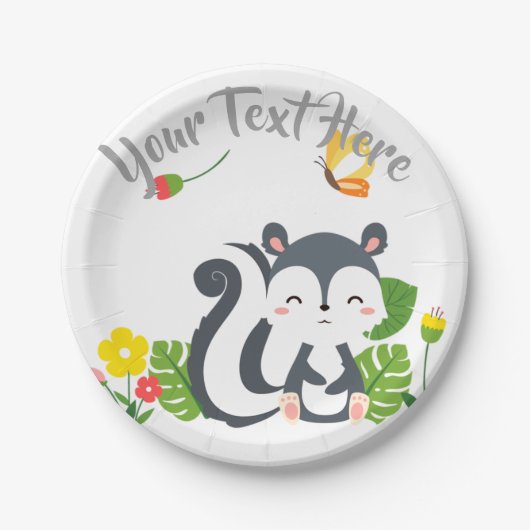 ベビースカンク、蝶と花 ペーパープレート (正面)