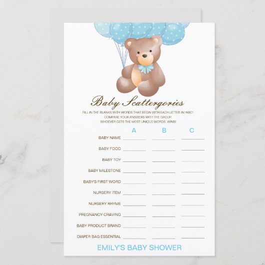 ベビースキャッタリー赤ちゃんシャワーゲーム印刷 (正面/裏面)