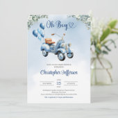 ベビースクータバルーンeucalyptusボーイベビーシャワー 招待状 (スタンド正面)