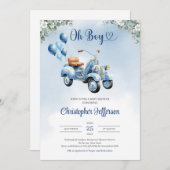 ベビースクータバルーンeucalyptusボーイベビーシャワー 招待状 (正面/裏面)