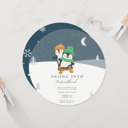 ベビースシャワーにスキーをする 招待状 (正面/裏面インサイチュ)