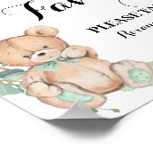 ベビースシャワーのベアー緑の金ゴールドの標識を支持 ポスター (角)