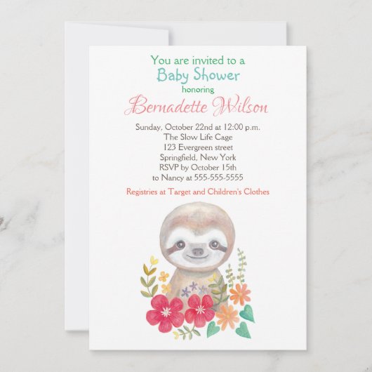 ベビースシャワー招待状かわいいスロスベビースシャワー 招待状 (正面)