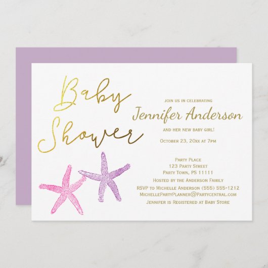 ベビースターフィッシュガール ベビーシャワー 招待状 (正面/裏面)