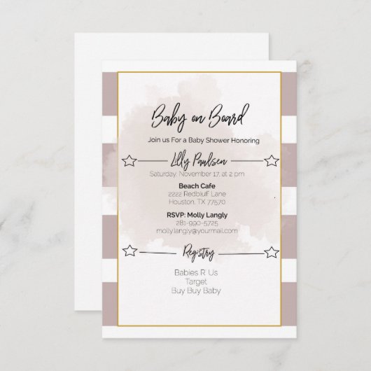 ベビーストライプのシャワー招待状 招待状 (正面/裏面)