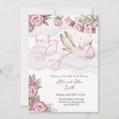 ベビーストークとバルーン赤ちゃんシャワー 招待状 (正面)